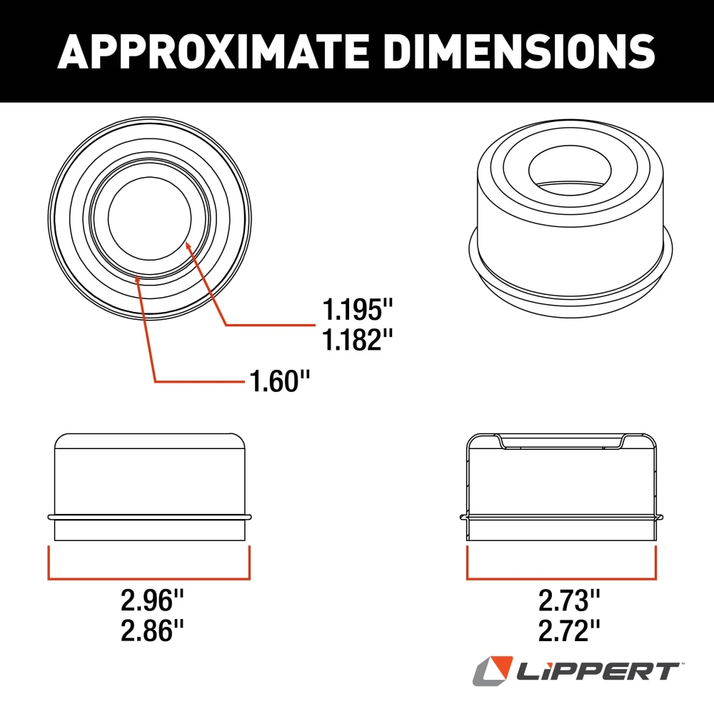 Lippert replacement dust cap for 7,000-8,000-lb axles, 2.72 inch diameter