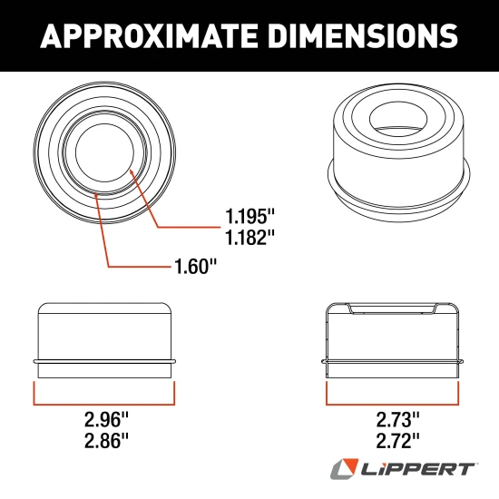 Lippert replacement dust cap for 7,000-8,000-lb axles, 2.72 inch diameter