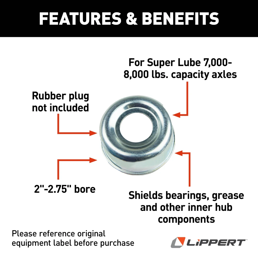 Lippert replacement dust cap for 7,000-8,000-lb axles, 2.72 inch diameter