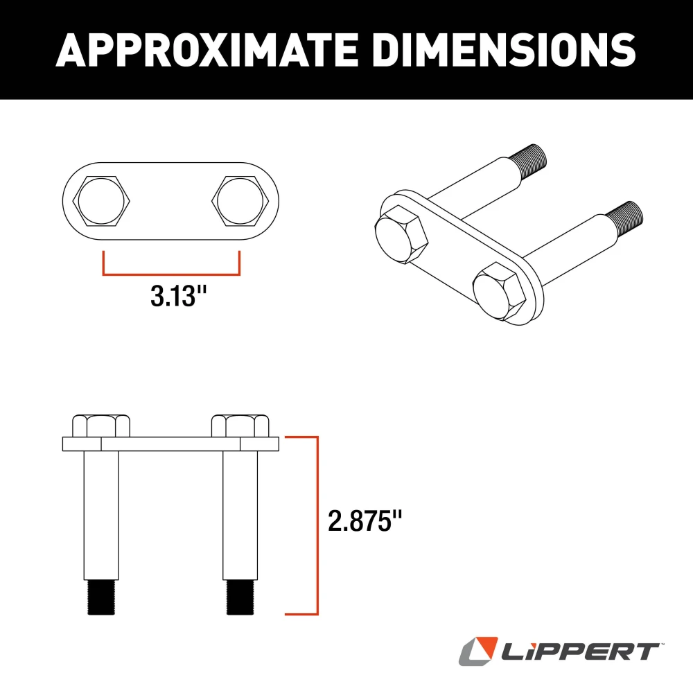 Replacement shackle link assembly for RV trailer suspension with bolts and link plate