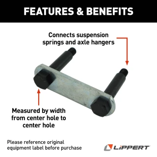 Replacement shackle link assembly for RV trailer suspension with bolts and link plate