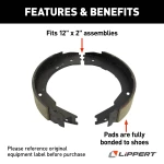 Replacement electric brake shoe and lining kit for Lippert RV trailer brakes