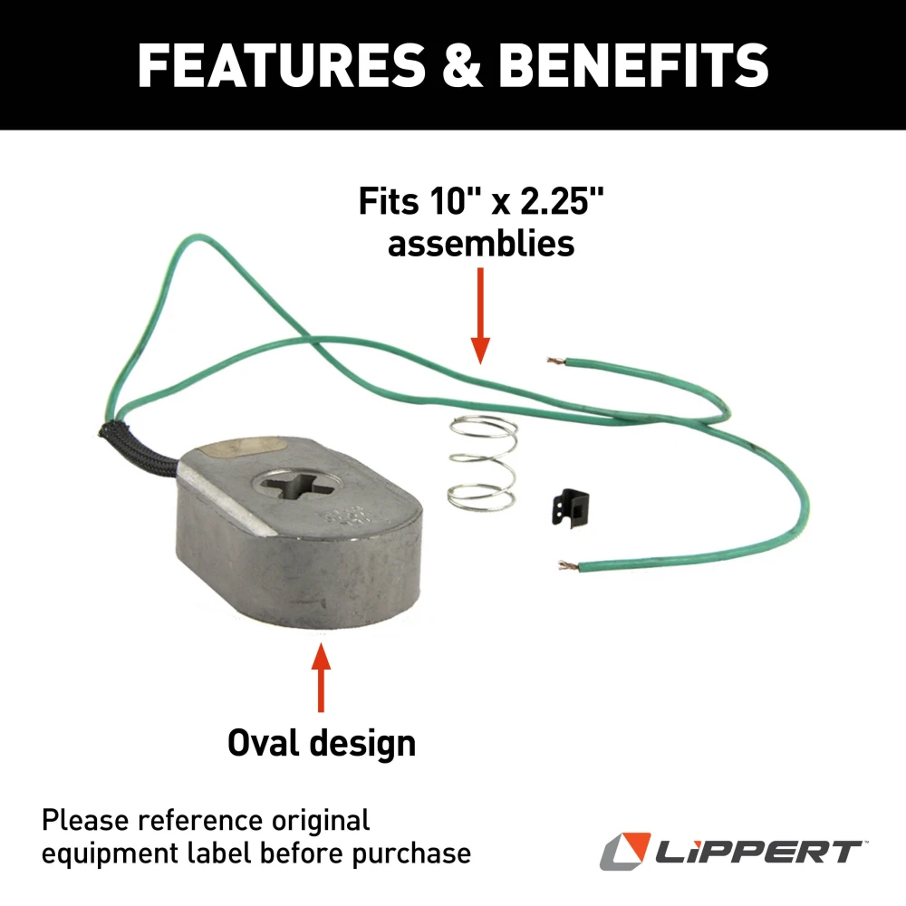 Replacement electric brake magnet kit compatible with Lippert assemblies, designed for 10x2.25 inch trailer brakes.