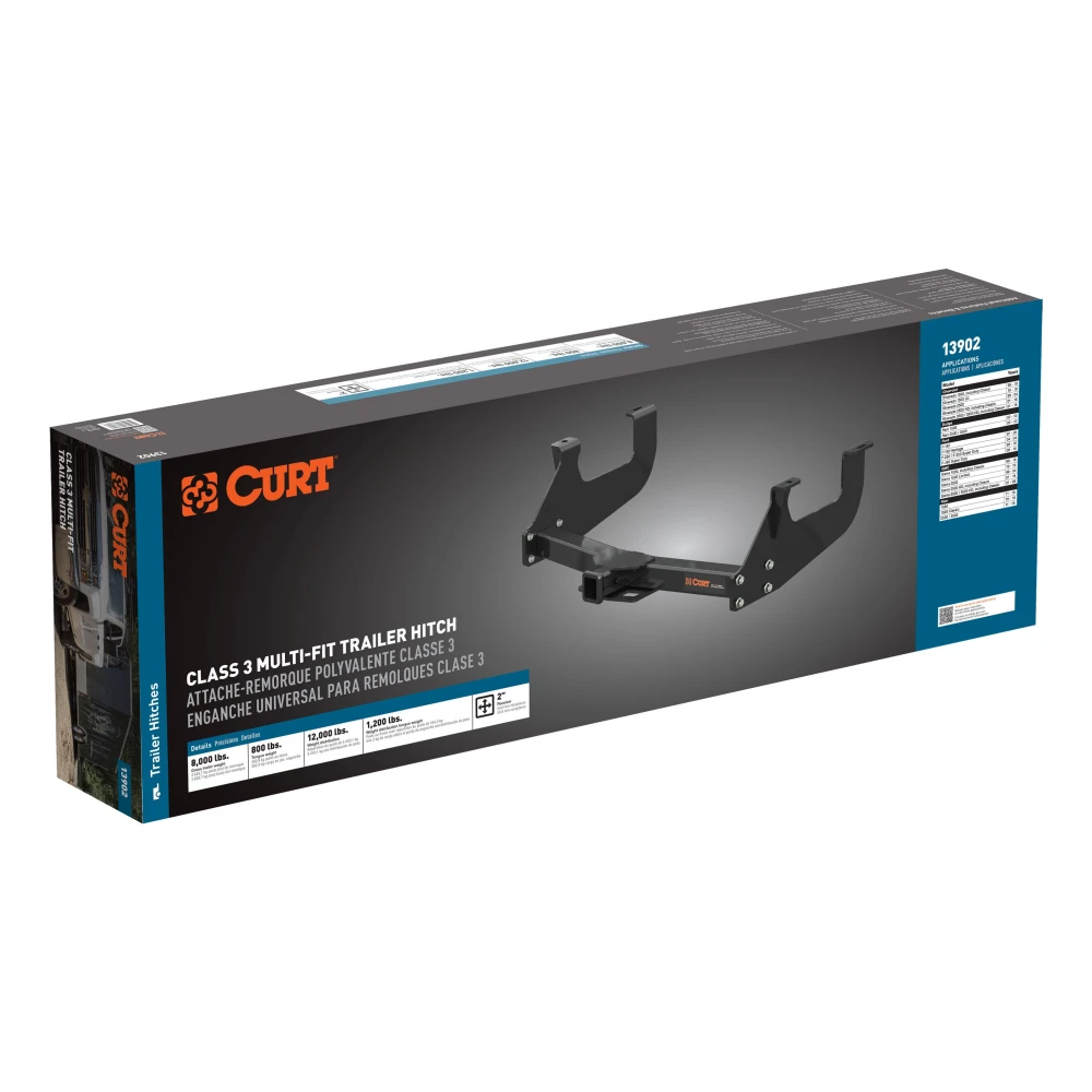 CURT class 3 multi-fit trailer hitch compatible with Chevrolet, Dodge, Ford, GMC, and Ram trucks.