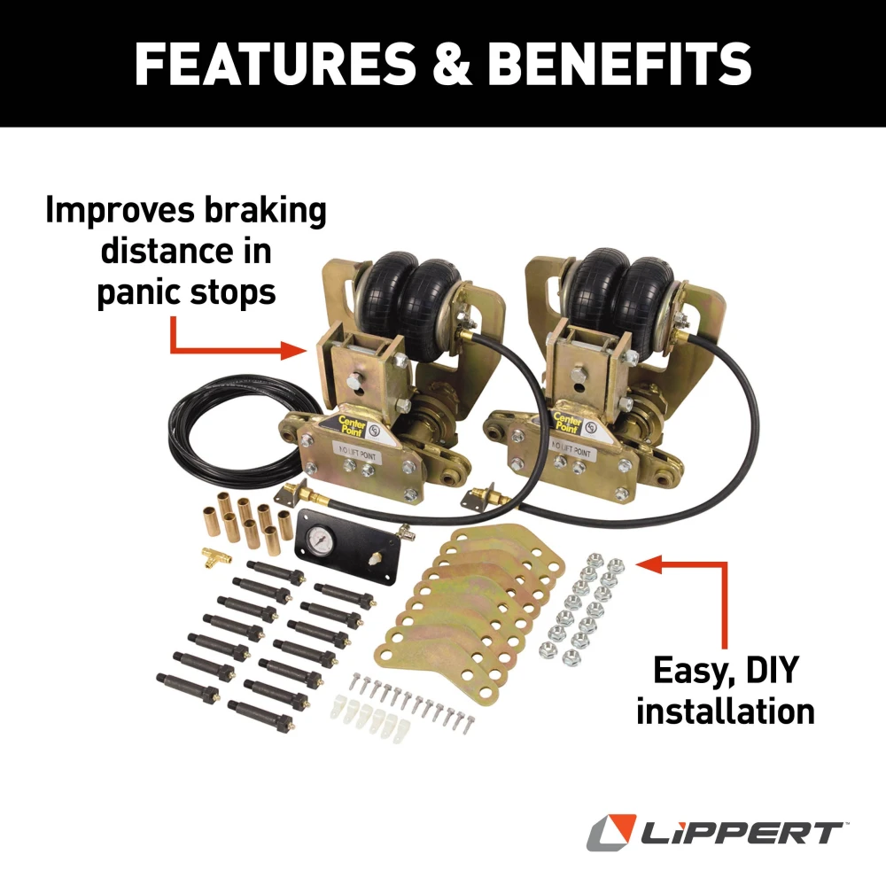 Lippert Center Point air-ride suspension system for RVs with tandem or triple axles