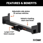 CURT weld on trailer hitch receiver with adjustable fit for trucks and SUVs, corrosion-resistant finish