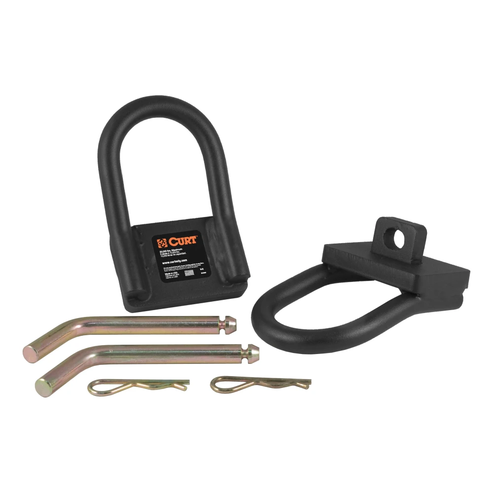 Image of 5th wheel safety chain anchors with durable powder coat finish and installation components.