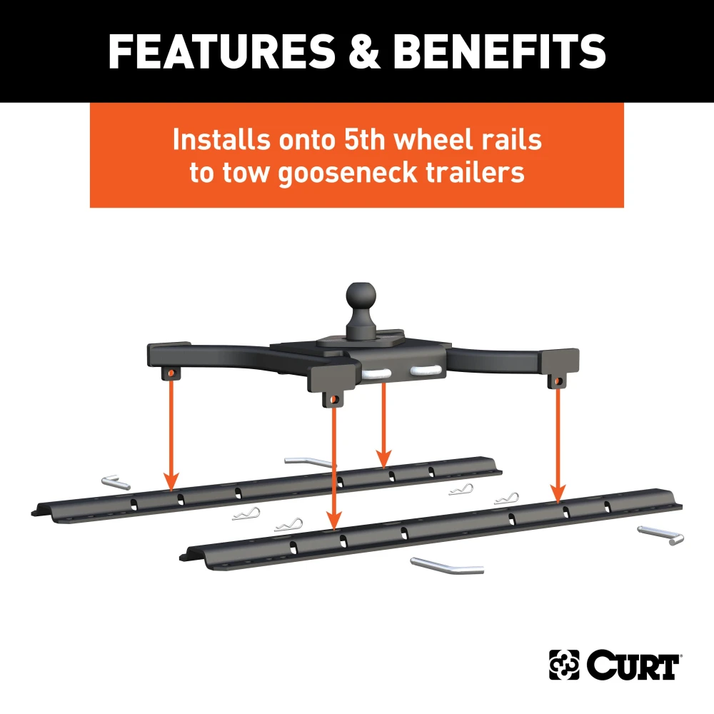 CURT Spyder gooseneck adapter for 5th wheel towing setup in truck bed.
