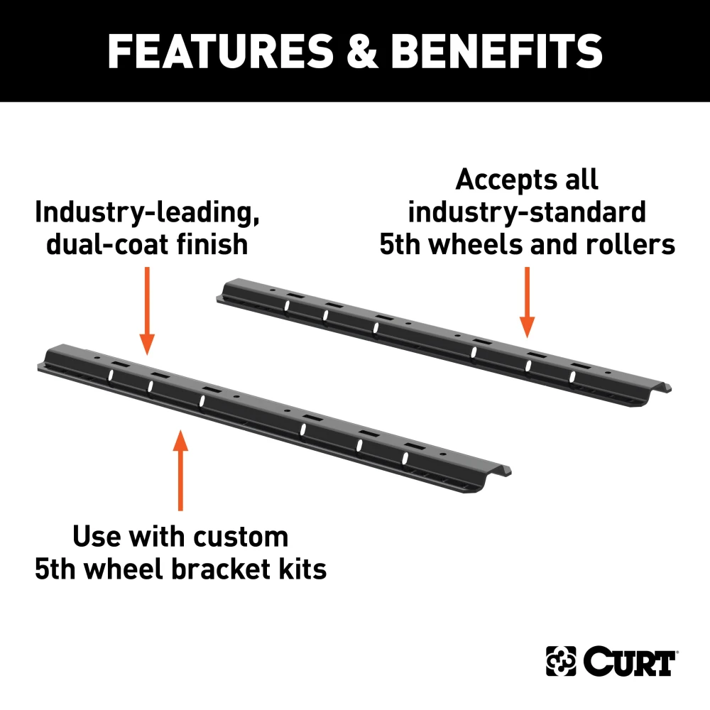 Gloss black CURT 5th wheel base rails for universal trailer fitment
