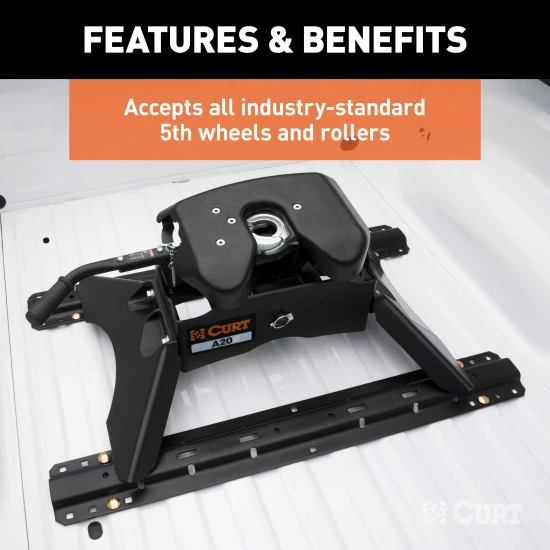 Gloss black CURT 5th wheel base rails for universal trailer fitment