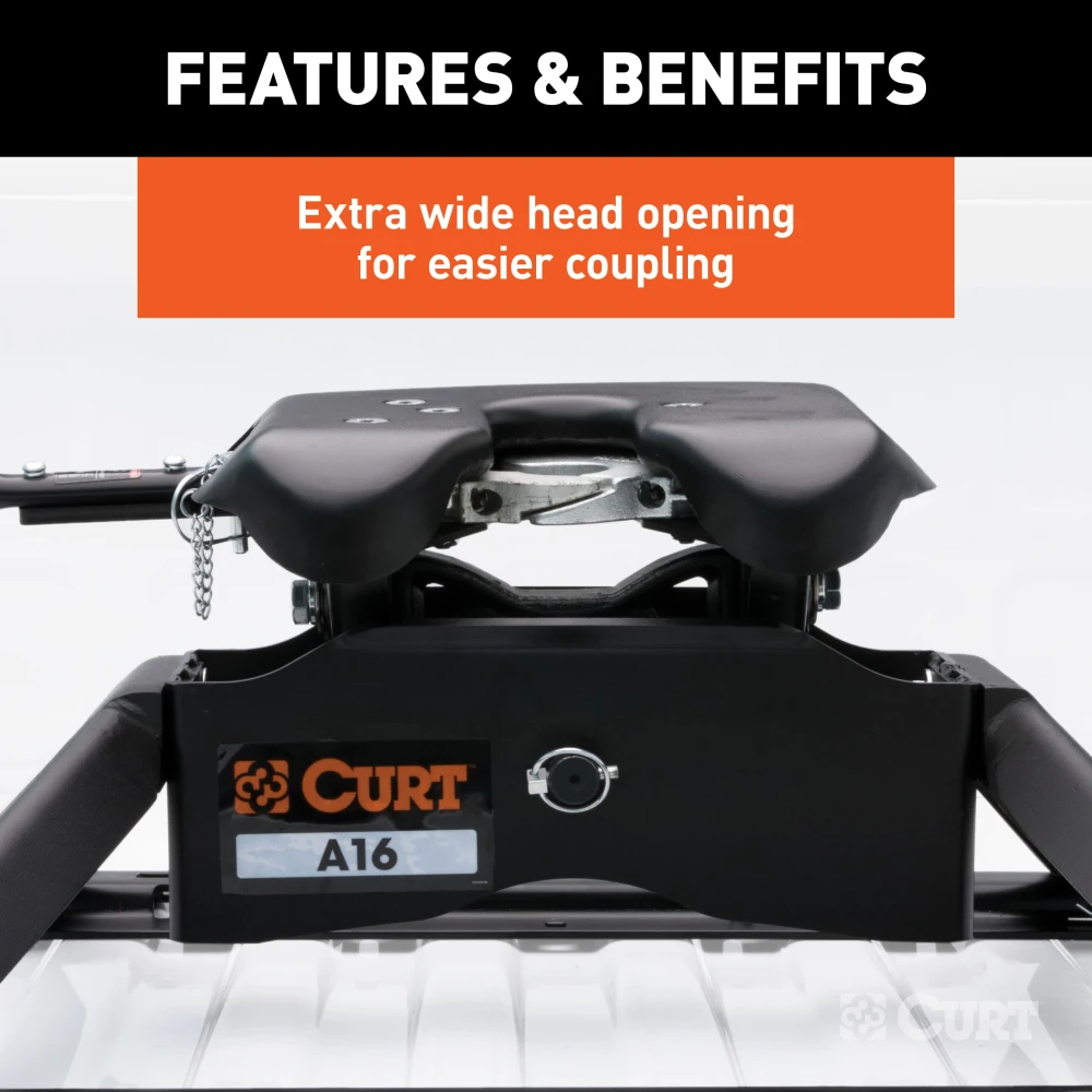 CURT A16 5th wheel hitch showing three-position indicator and high-strength jaws