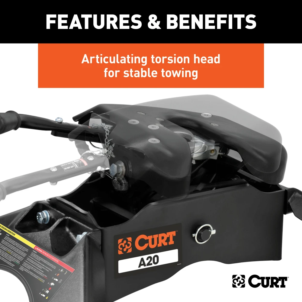 CURT A20 5th wheel hitch with cast yoke and poly-torsion inserts for smooth towing