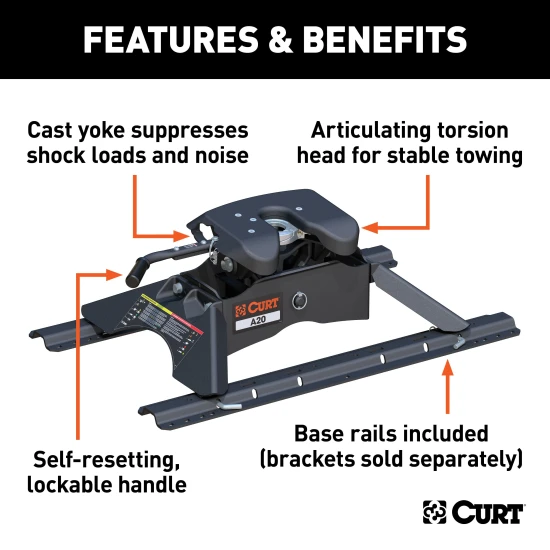 CURT A20 5th wheel hitch with patented cast yoke and black carbide finish