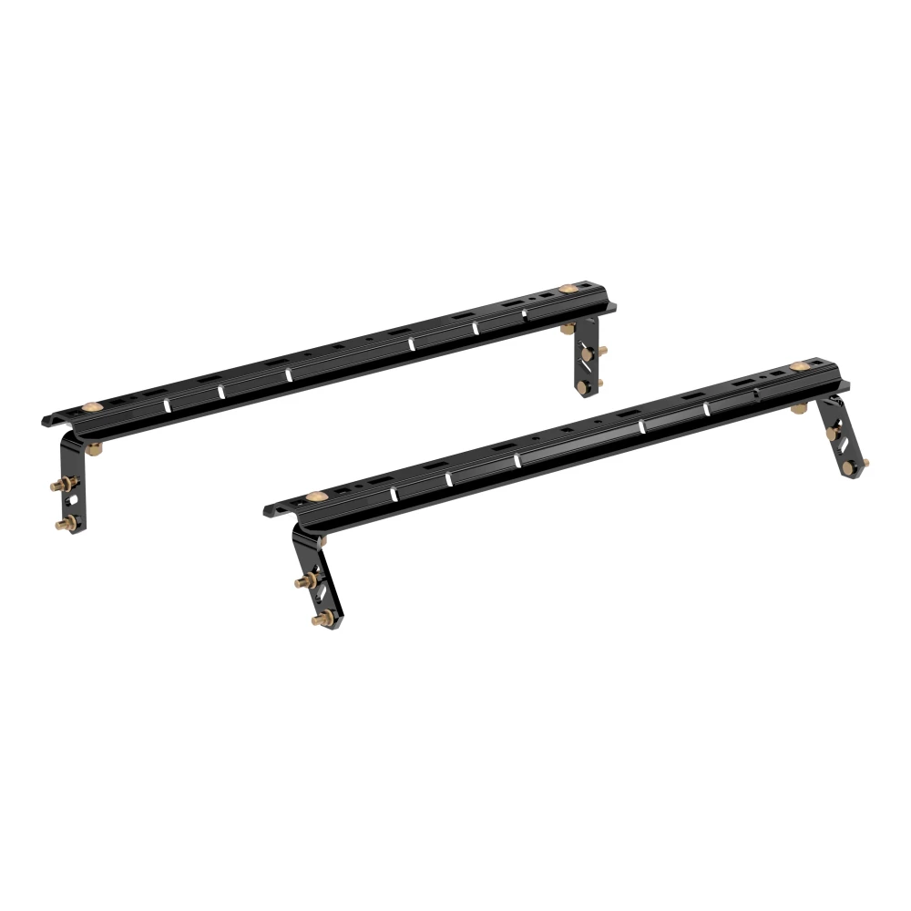 Set of CURT 5th wheel base rails with industry-standard fit and gloss black coating.