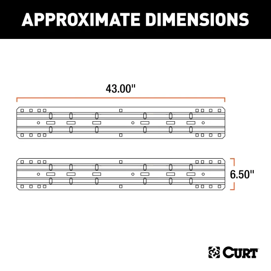 Set of CURT 5th wheel base rails with industry-standard fit and gloss black coating.