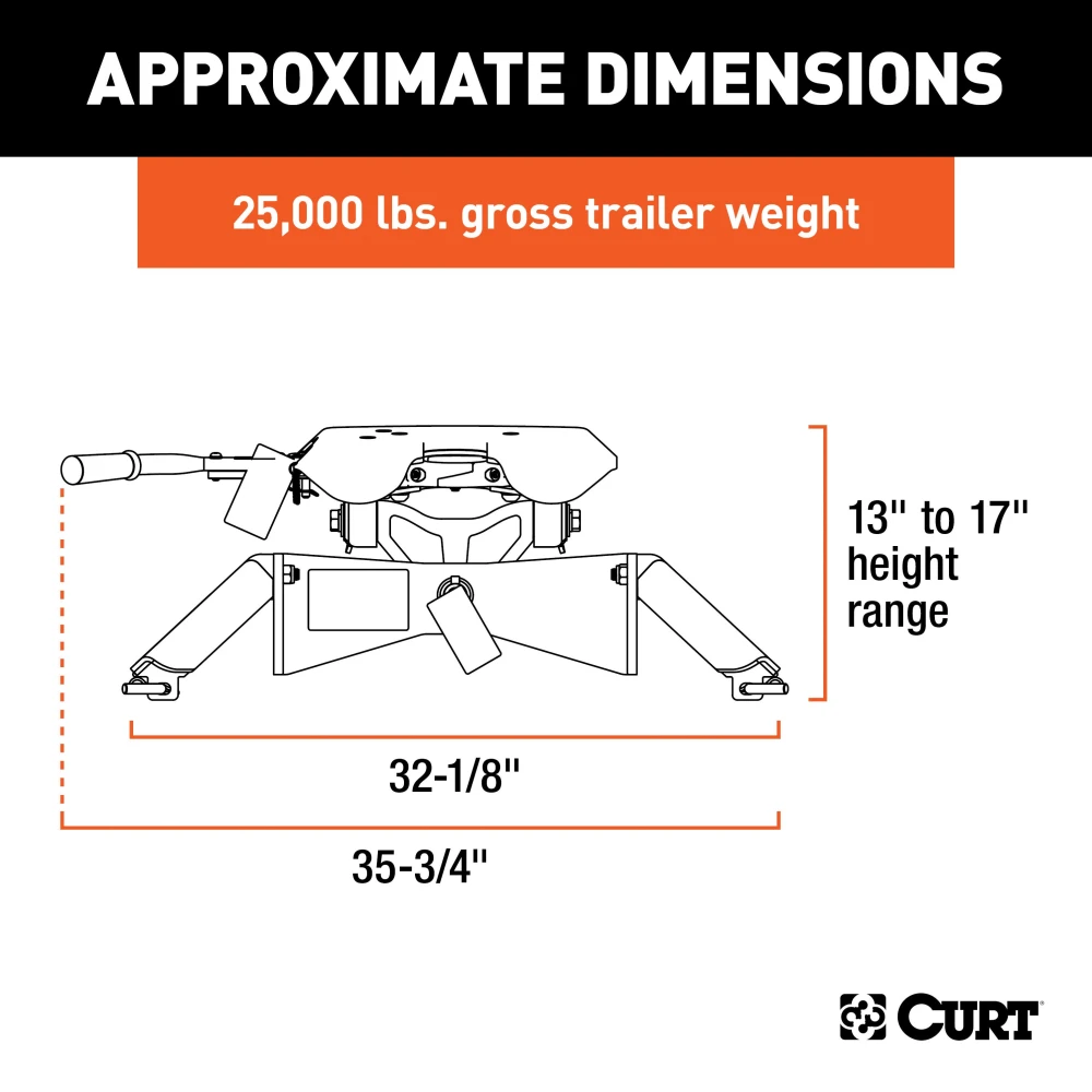 CURT A25 5th wheel hitch with cast yoke and poly-torsion inserts for smooth towing.