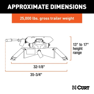 CURT A25 5th wheel hitch with cast yoke and poly-torsion inserts for smooth towing.