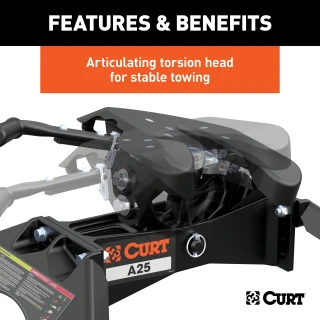 CURT A25 5th wheel hitch with cast yoke and poly-torsion inserts for smooth towing.