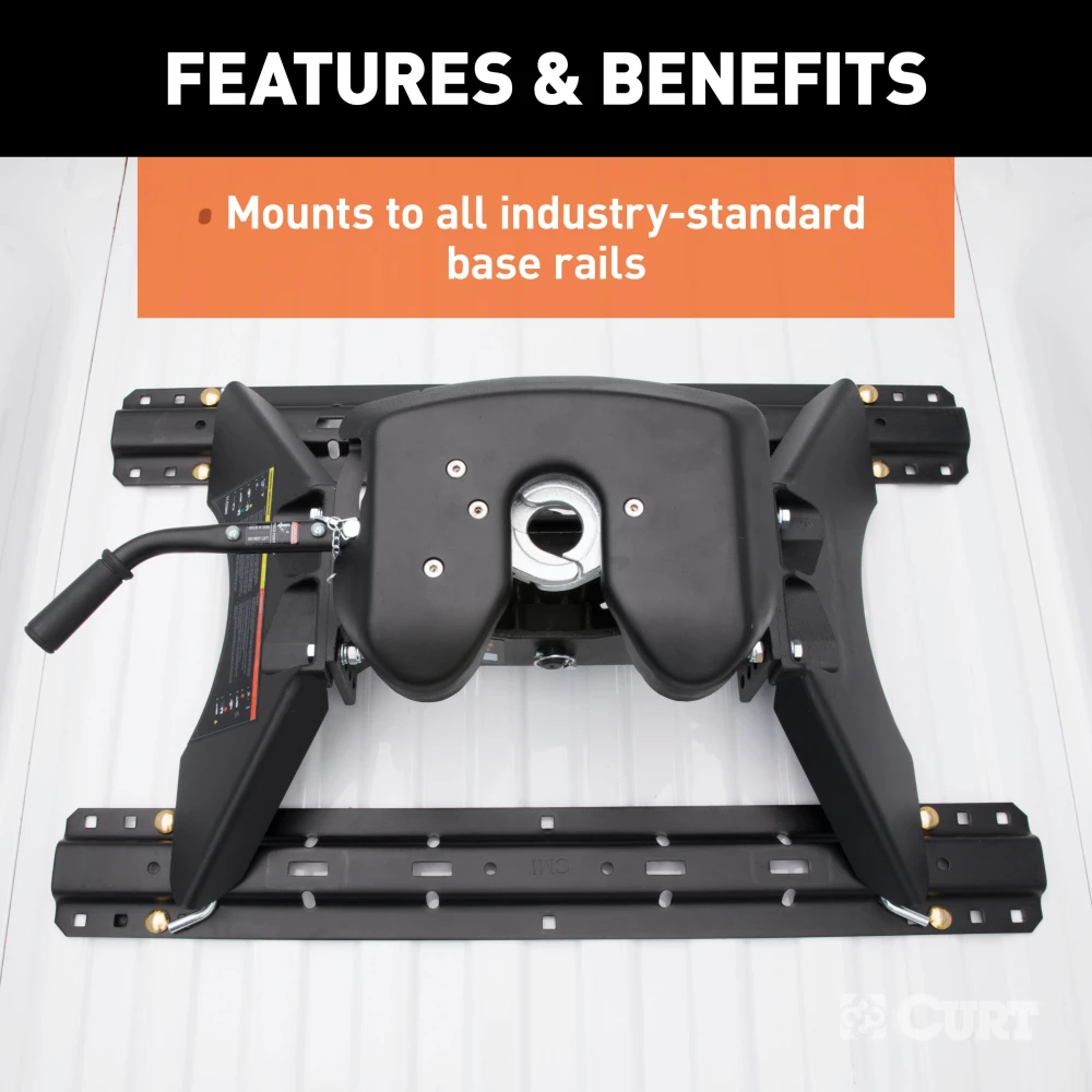 CURT A25 5th wheel hitch with cast yoke and poly-torsion inserts for smooth towing.