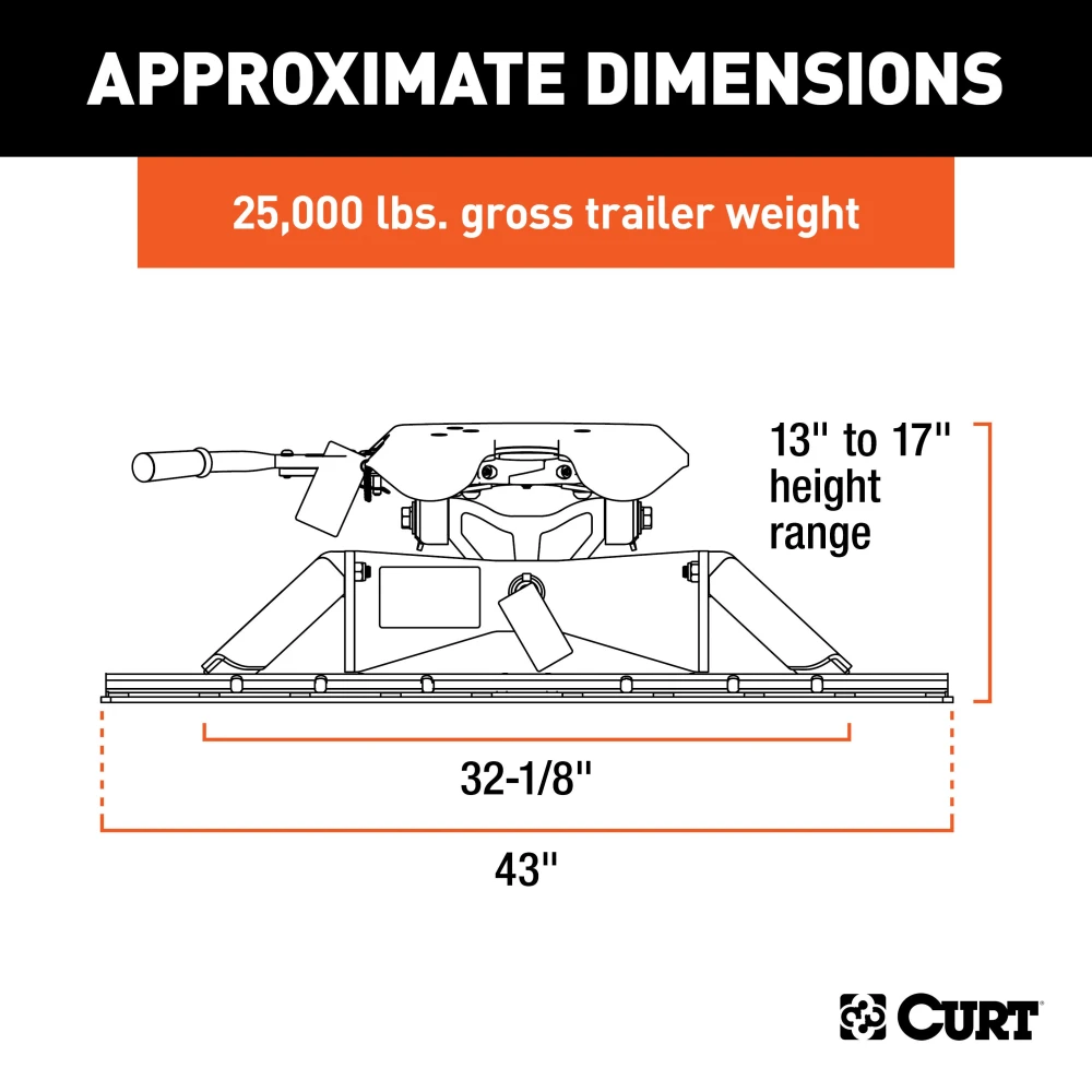 CURT A25 5th wheel hitch with easy installation and patented cast yoke for stable and quiet towing