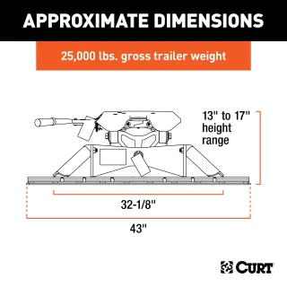 CURT A25 5th wheel hitch with easy installation and patented cast yoke for stable and quiet towing