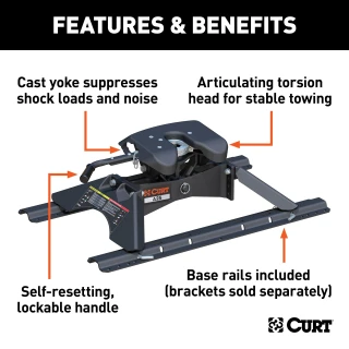 CURT A25 5th wheel hitch with easy installation and patented cast yoke for stable and quiet towing