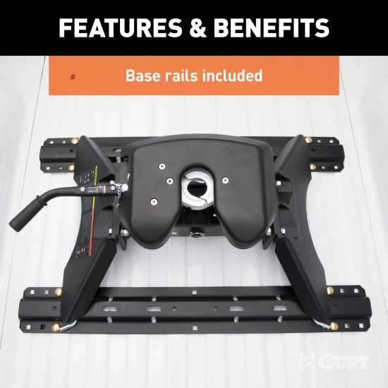 CURT A25 5th wheel hitch with easy installation and patented cast yoke for stable and quiet towing