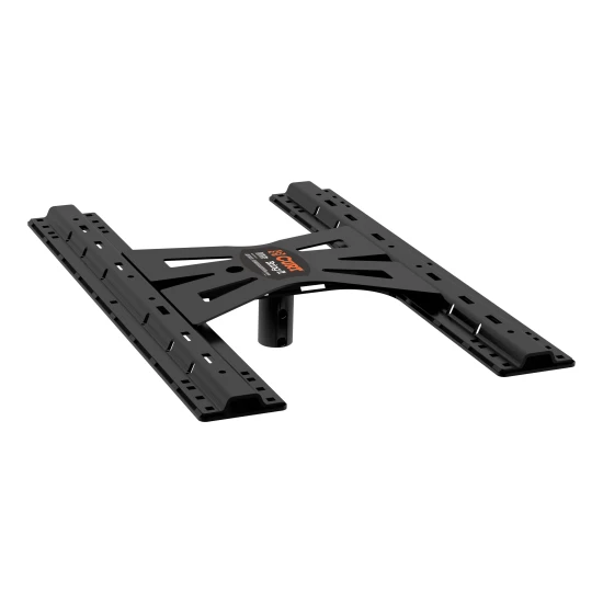 CURT adapter plate converting gooseneck hitch to 5th wheel rails, supports up to 20K lbs.