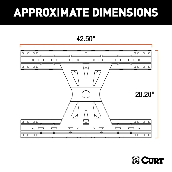 CURT adapter plate converting gooseneck hitch to 5th wheel rails, supports up to 20K lbs.