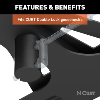CURT adapter plate converting gooseneck hitch to 5th wheel rails, supports up to 20K lbs.