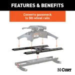 CURT 5th wheel adapter plate converting gooseneck trailer hitch to 5th wheel rails