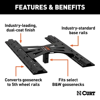 CURT 5th wheel adapter plate converting gooseneck hitch to rails