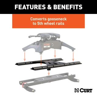 CURT 5th wheel adapter plate converting gooseneck hitch to rails