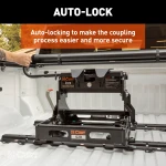 CURT E16 5th wheel hitch with 16,000 lbs capacity, dual-pivot head and anti-rattle skid plate.