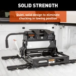 CURT E16 5th wheel hitch with 16,000 lbs capacity, dual-pivot head and anti-rattle skid plate.