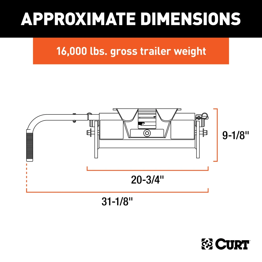CURT E16 5th wheel hitch with dual-pivoting head and anti-rattle skid plate