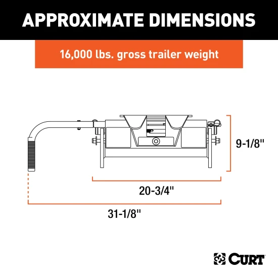 CURT E16 5th wheel hitch with dual-pivoting head and anti-rattle skid plate