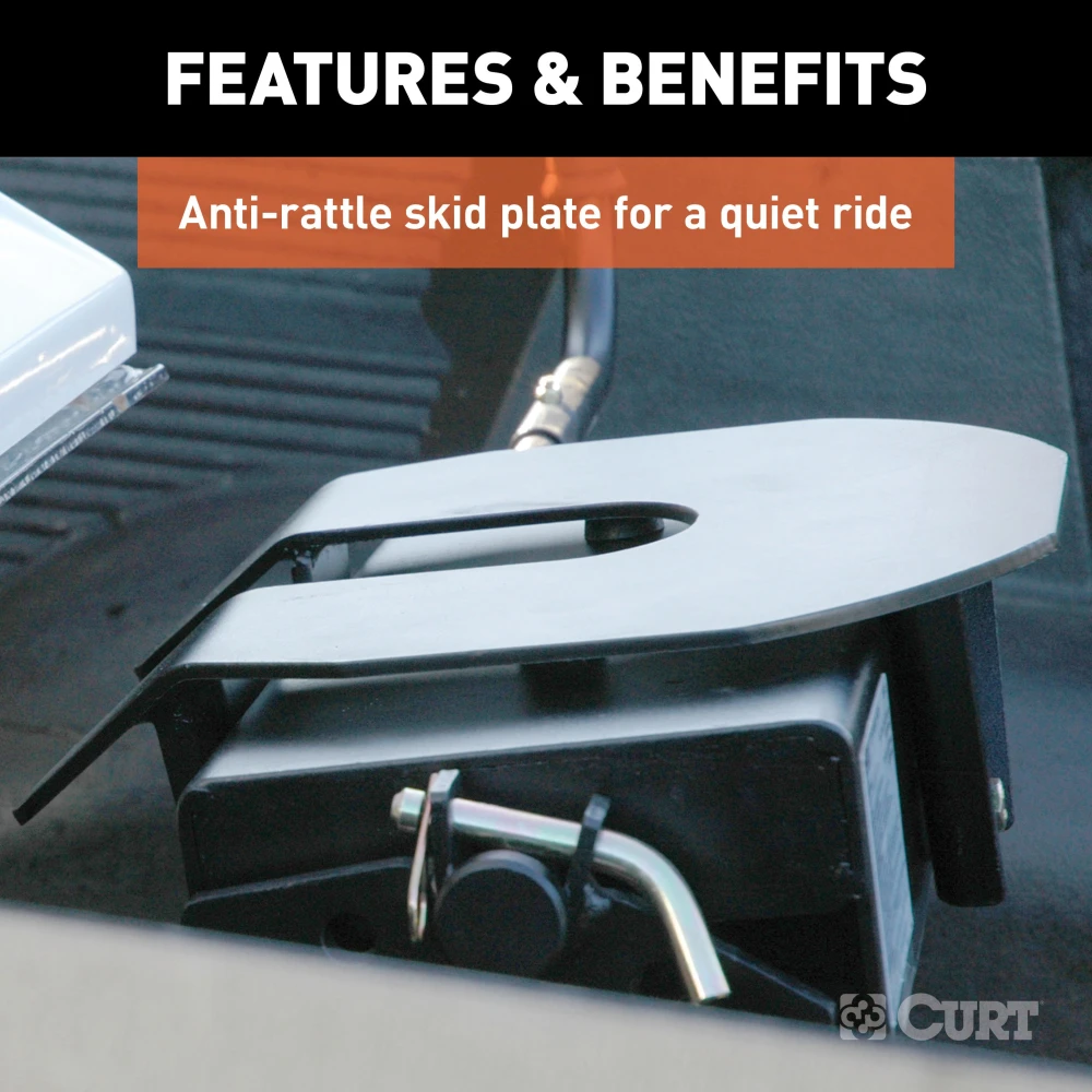 CURT E16 5th wheel hitch with dual-pivoting head and anti-rattle skid plate