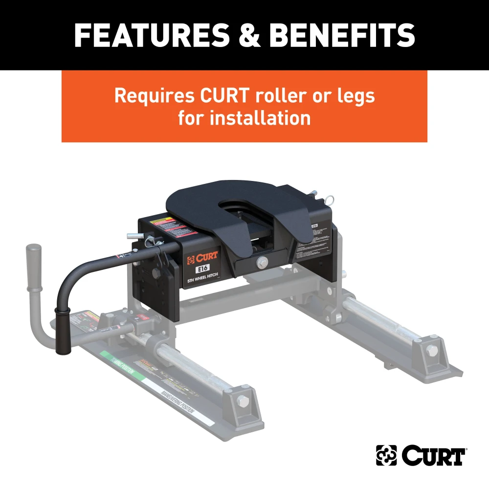CURT E16 5th wheel hitch with dual-pivoting head and anti-rattle skid plate