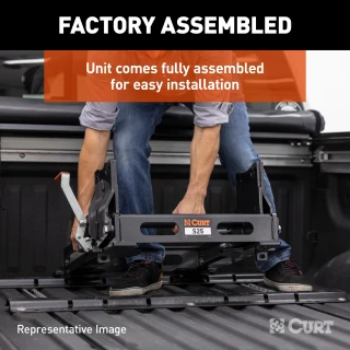 CURT S20 slider equipped for towing 5th wheel trailers with a short-bed truck, featuring ergonomic design and auto-latching mechanism.