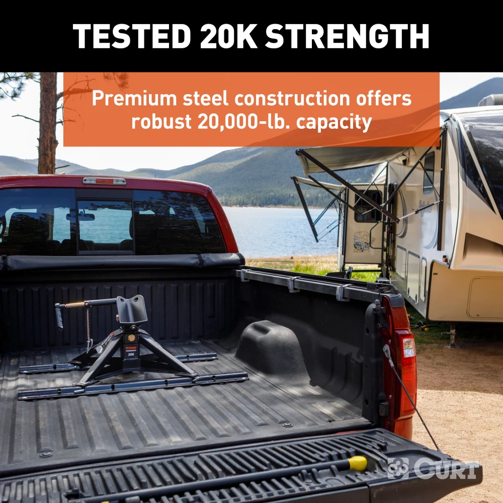 CrossWing 5th wheel hitch featuring ShockDrop technology and a lightweight, durable steel frame.