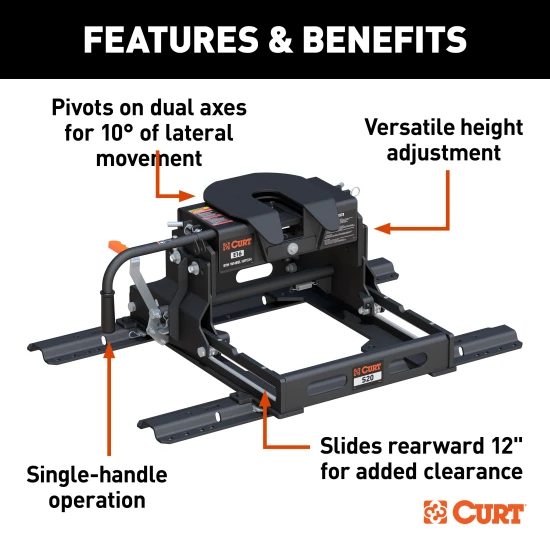 CURT E16 5th wheel hitch, 16,000 lbs capacity with dual-pivoting head