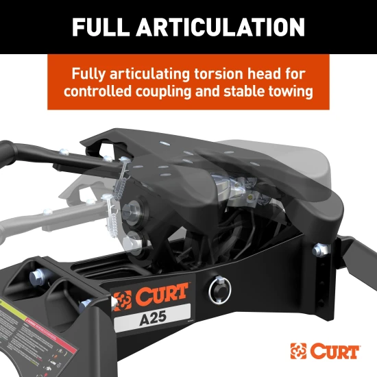 CURT A25 5th wheel hitch with S25 slider and base rails for truck mounting