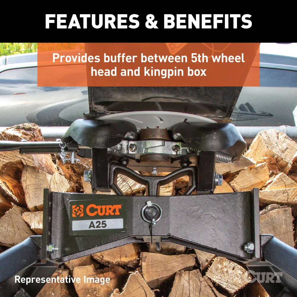 CURT lube plate on kingpin, protecting 5th wheel hitch from wear and grease