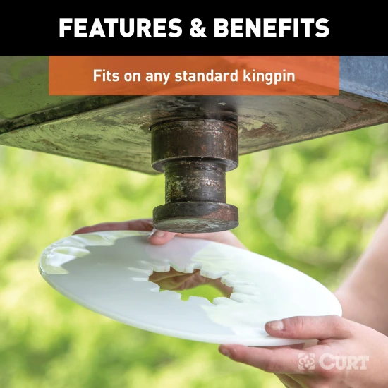 CURT lube plate on kingpin, protecting 5th wheel hitch from wear and grease