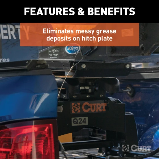 CURT lube plate on kingpin, protecting 5th wheel hitch from wear and grease