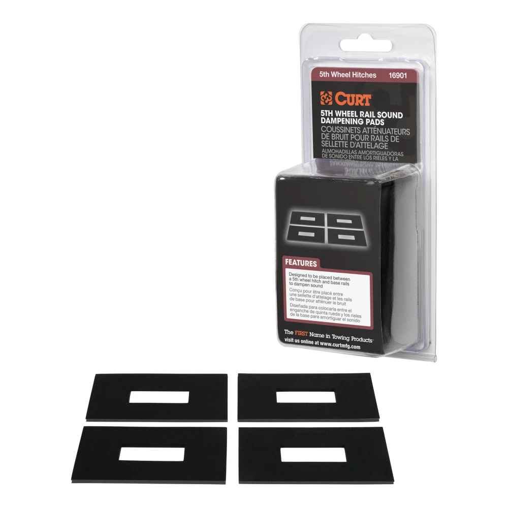 CURT 5th wheel rail sound dampeners to reduce towing noise, set of four neoprene pads.