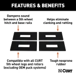 CURT 5th wheel rail sound dampeners to reduce towing noise, set of four neoprene pads.