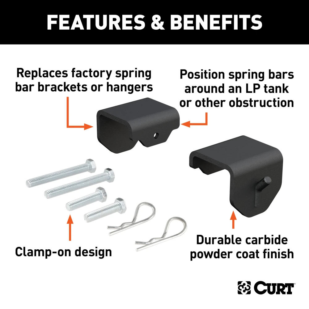 CURT weight distribution hitch showcasing clamp-on brackets and durable powder coat finish for trailers