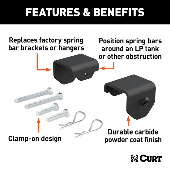 CURT weight distribution hitch showcasing clamp-on brackets and durable powder coat finish for trailers